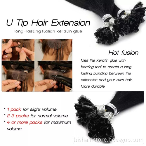 Wholesale Hot Sale Italian Keratin Pre Bonded Hair Extensions Remy Double Drawn u Tip Flat Tip i Tip Hair Extension